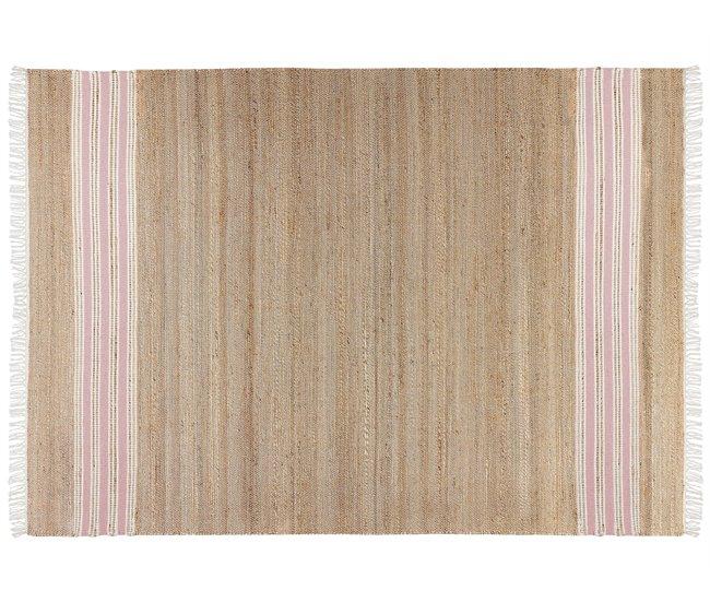 Conforama Alfombra De Yute Beige Claro/natural/rosa Pastel/blanco 160 X 230 Cm MIRZA