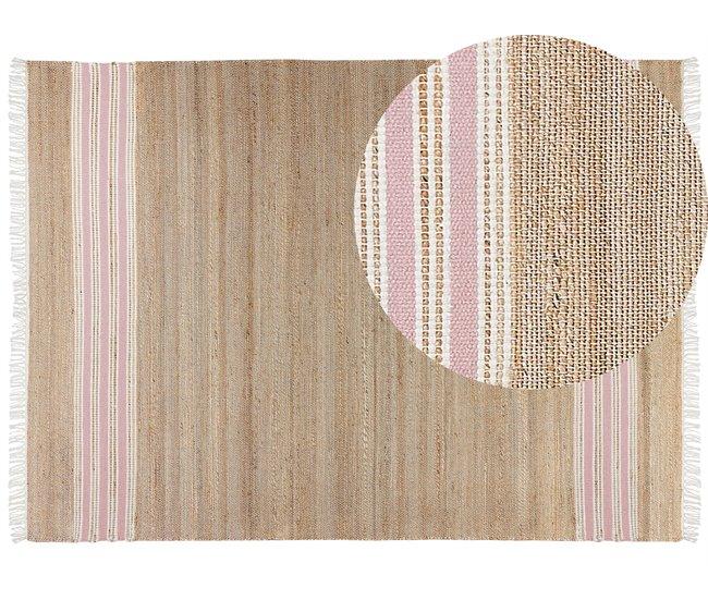 Conforama Alfombra de yute beige claro/natural/rosa pastel/blanco 160 x 230 cm MIRZA