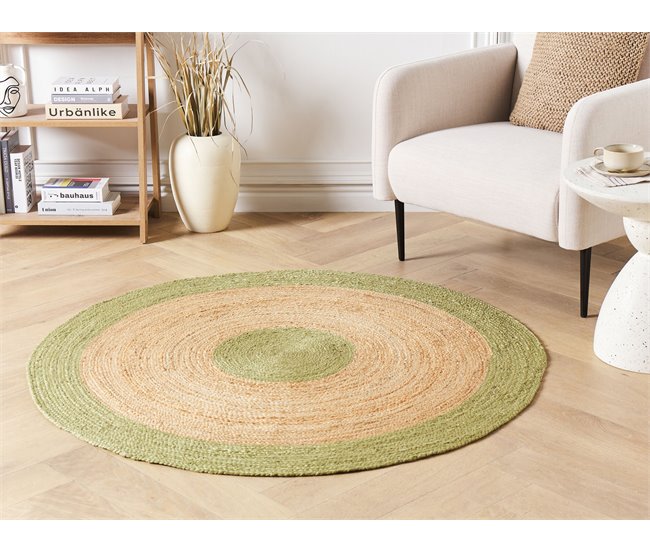 Conforama Alfombra De Yute Beige Y Verde 140 Cm ø YAYALAR