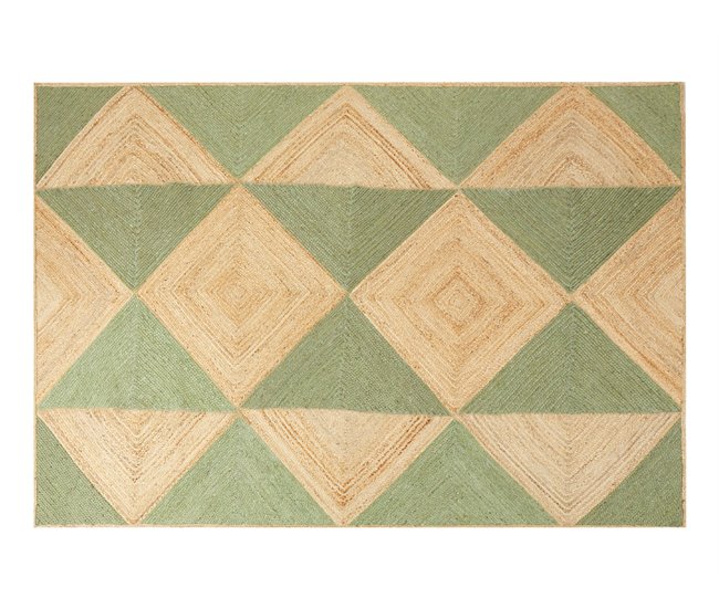 Conforama Alfombra de yute beige y verde 160 x 230 cm CALIS