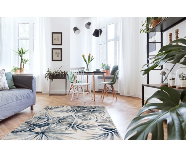 Conforama Alfombra Estructural BOTANIC 65265 Hojas De Monstera Tejido Plano En El Balcón Terraza - Crudo 78x150 Cm