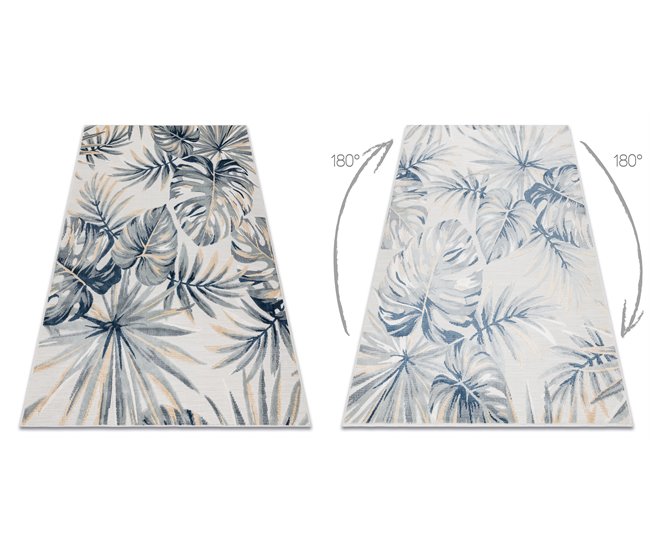 Conforama Alfombra Estructural BOTANIC 65265 Hojas De Monstera Tejido Plano En El Balcón Terraza - Crudo 78x150 Cm