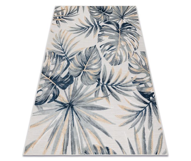 Conforama Alfombra Estructural BOTANIC 65265 Hojas De Monstera Tejido Plano En El Balcón Terraza - Crudo 78x150 Cm