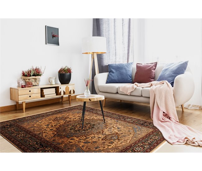 Conforama Alfombra KESHAN Franjas Rosetón Oriental 7519/53555 / Oscuro 80x145 Cm