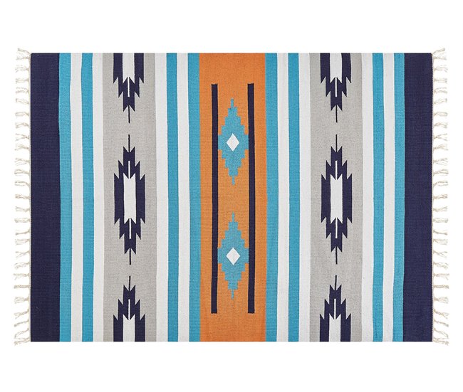 Conforama Alfombra Kilim De Algodón Azul/gris/naranja 140 X 200 Cm NORATUS