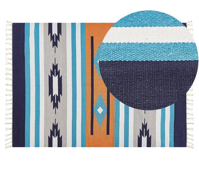 Conforama Alfombra kilim de algodón azul/gris/naranja 140 x 200 cm NORATUS