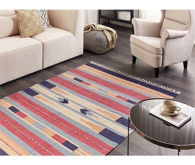 Conforama Alfombra Kilim De Algodón Azul/rojo/beige 140 X 200 Cm GANDZAK