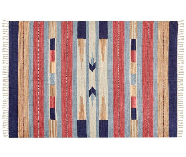 Conforama Alfombra Kilim De Algodón Azul/rojo/beige 140 X 200 Cm GANDZAK