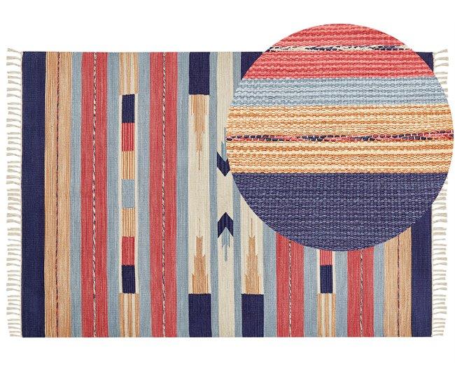Conforama Alfombra kilim de algodón azul/rojo/beige 140 x 200 cm GANDZAK