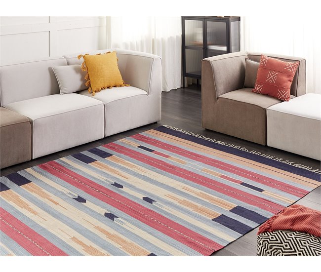 Conforama Alfombra Kilim De Algodón Azul/rojo/beige 200 X 300 Cm GANDZAK