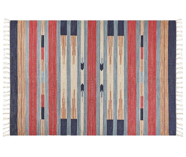 Conforama Alfombra Kilim De Algodón Azul/rojo/beige 200 X 300 Cm GANDZAK