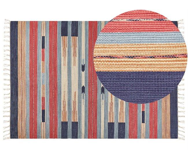 Conforama Alfombra kilim de algodón azul/rojo/beige 200 x 300 cm GANDZAK