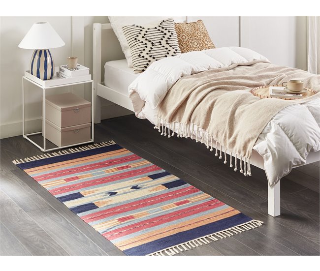 Conforama Alfombra Kilim De Algodón Azul/rojo/beige 80 X 150 Cm GANDZAK
