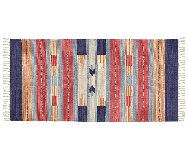 Conforama Alfombra Kilim De Algodón Azul/rojo/beige 80 X 150 Cm GANDZAK