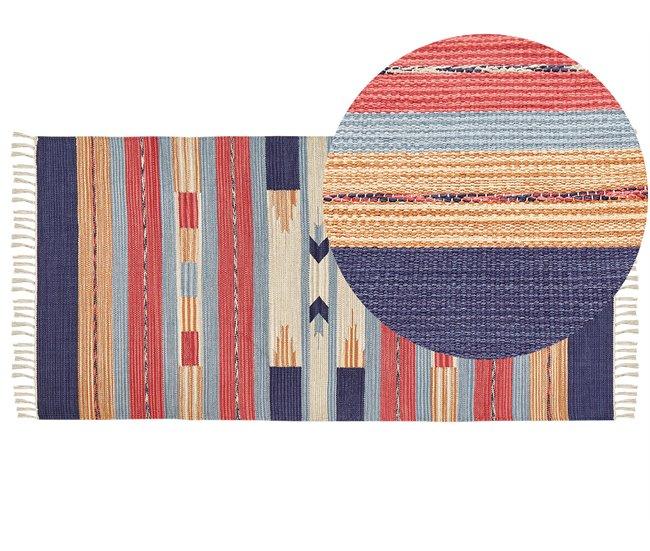 Conforama Alfombra kilim de algodón azul/rojo/beige 80 x 150 cm GANDZAK