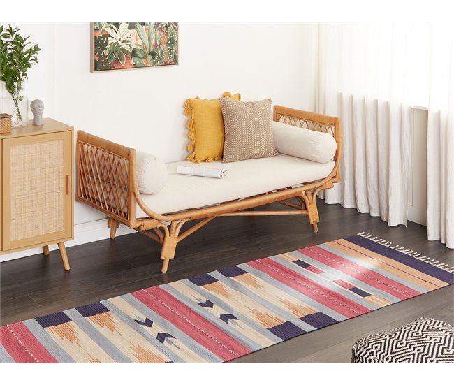 Conforama Alfombra Kilim De Algodón Azul/rojo/beige 80 X 300 Cm GANDZAK