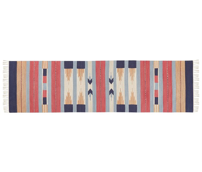 Conforama Alfombra Kilim De Algodón Azul/rojo/beige 80 X 300 Cm GANDZAK