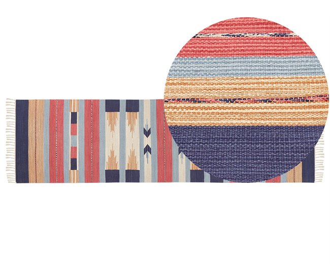 Conforama Alfombra kilim de algodón azul/rojo/beige 80 x 300 cm GANDZAK