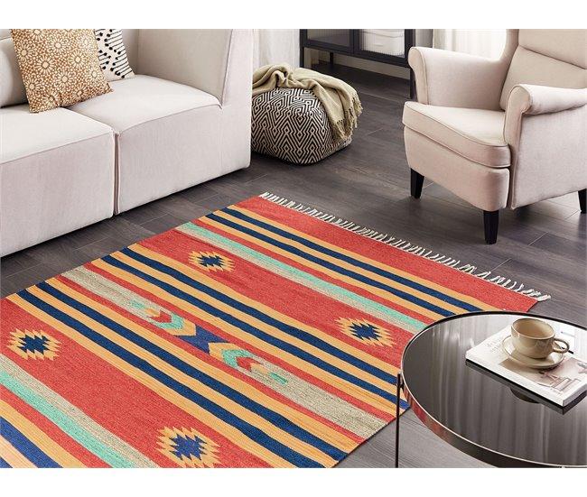 Conforama Alfombra Kilim De Algodón Azul/rojo/naranja 140 X 200 Cm HATIS