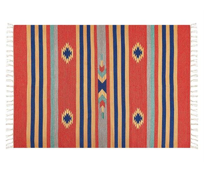 Conforama Alfombra Kilim De Algodón Azul/rojo/naranja 140 X 200 Cm HATIS