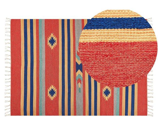 Conforama Alfombra kilim de algodón azul/rojo/naranja 140 x 200 cm HATIS