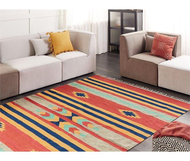 Conforama Alfombra Kilim De Algodón Azul/rojo/naranja 200 X 300 Cm HATIS