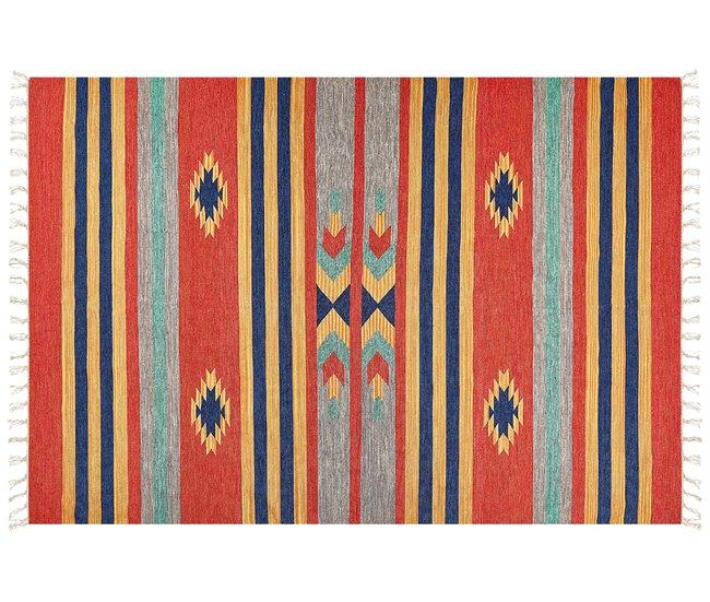 Conforama Alfombra Kilim De Algodón Azul/rojo/naranja 200 X 300 Cm HATIS