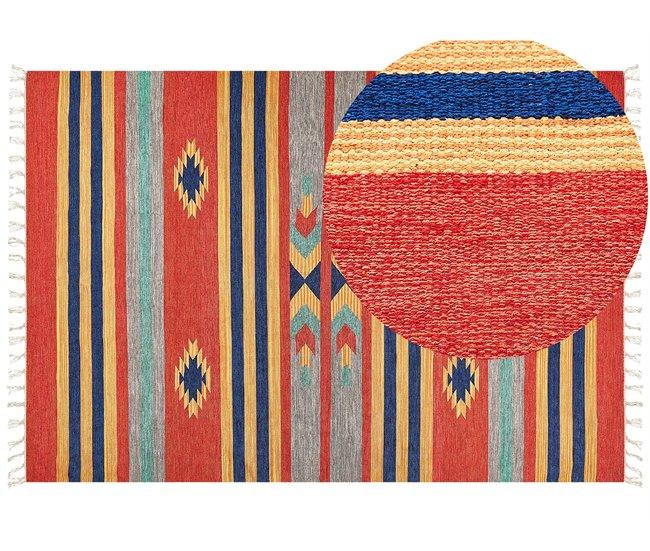 Conforama Alfombra kilim de algodón azul/rojo/naranja 200 x 300 cm HATIS