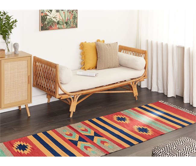 Conforama Alfombra Kilim De Algodón Azul/rojo/naranja 80 X 300 Cm HATIS