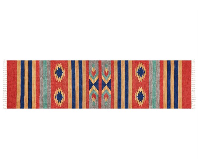 Conforama Alfombra Kilim De Algodón Azul/rojo/naranja 80 X 300 Cm HATIS
