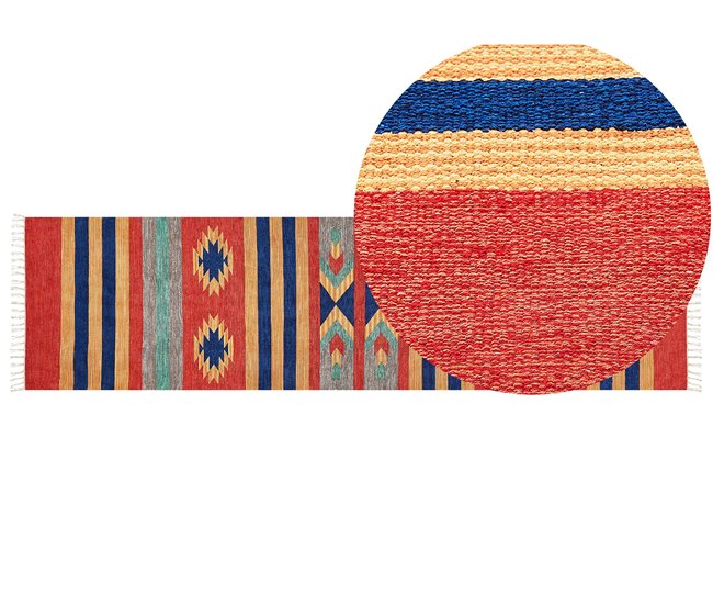 Conforama Alfombra kilim de algodón azul/rojo/naranja 80 x 300 cm HATIS