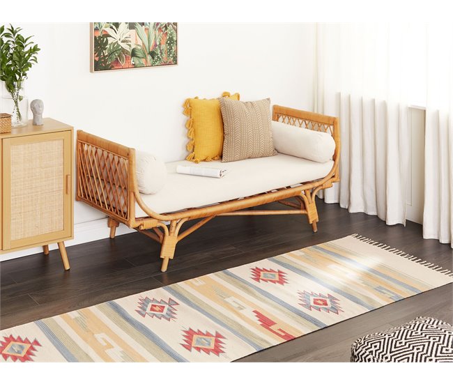 Conforama Alfombra Kilim De Algodón Beige/azul/rojo 80 X 300 Cm APARAN