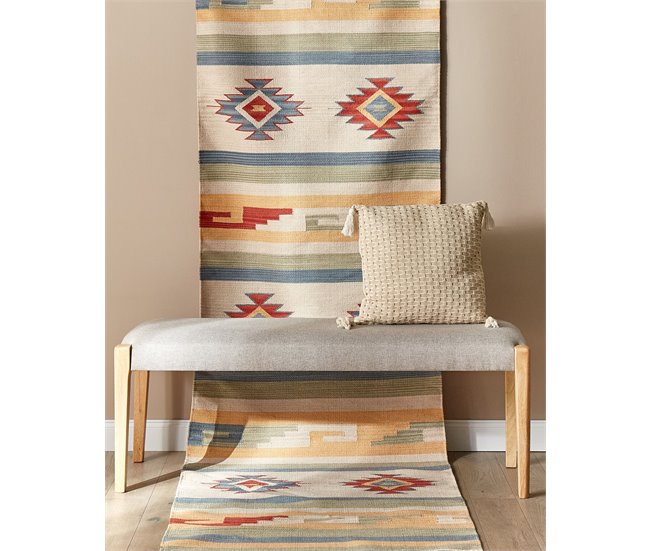 Conforama Alfombra Kilim De Algodón Beige/azul/rojo 80 X 300 Cm APARAN