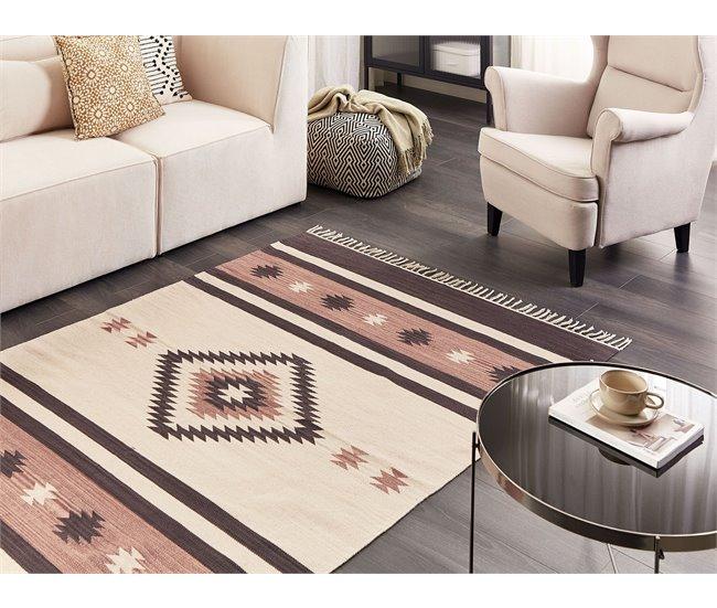 Conforama Alfombra Kilim De Algodón Beige/marrón 140 X 200 Cm ARAGATS