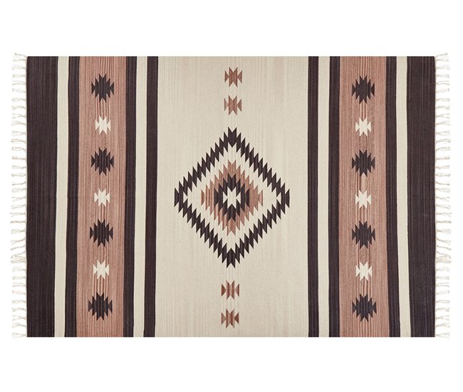Conforama Alfombra Kilim De Algodón Beige/marrón 140 X 200 Cm ARAGATS