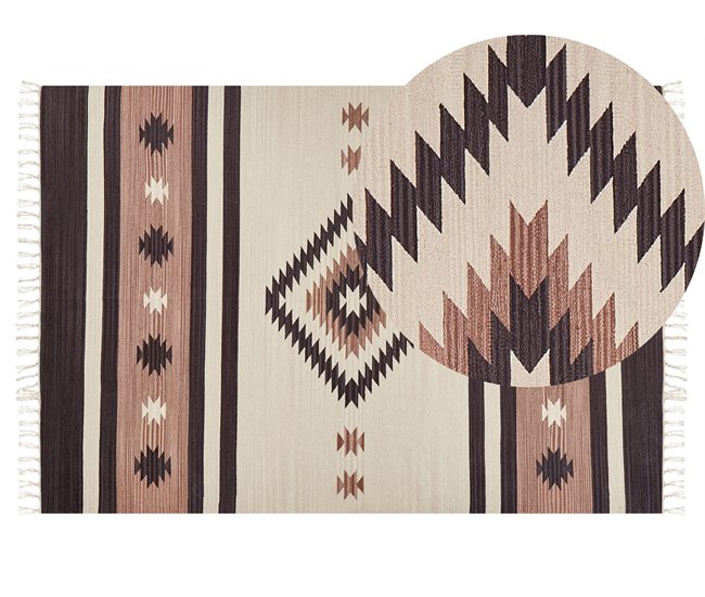 Conforama Alfombra kilim de algodón beige/marrón 140 x 200 cm ARAGATS