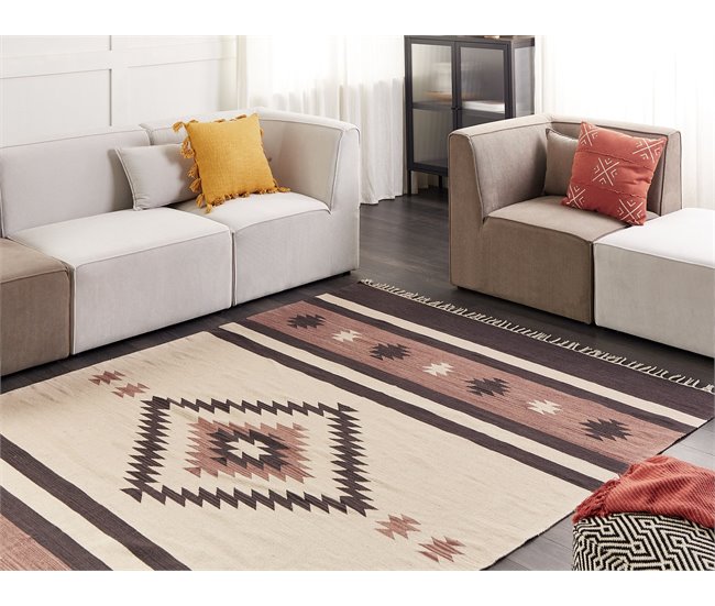 Conforama Alfombra Kilim De Algodón Beige/marrón 200 X 300 Cm ARAGATS