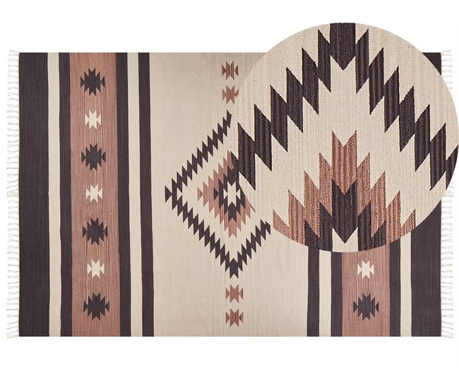 Conforama Alfombra kilim de algodón beige/marrón 200 x 300 cm ARAGATS