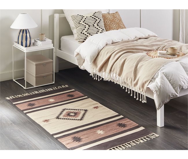 Conforama Alfombra Kilim De Algodón Beige/marrón 80 X 150 Cm ARAGATS