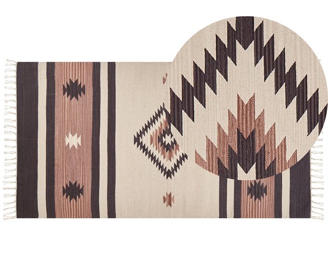 Conforama Alfombra kilim de algodón beige/marrón 80 x 150 cm ARAGATS