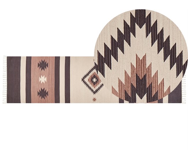 Conforama Alfombra kilim de algodón beige/marrón 80 x 300 cm ARAGATS