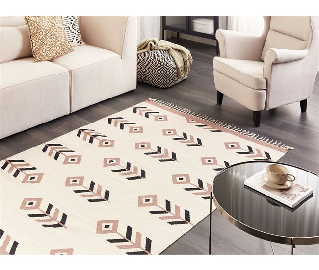 Conforama Alfombra Kilim De Algodón Beige/negro 140 X 200 Cm NIAVAN