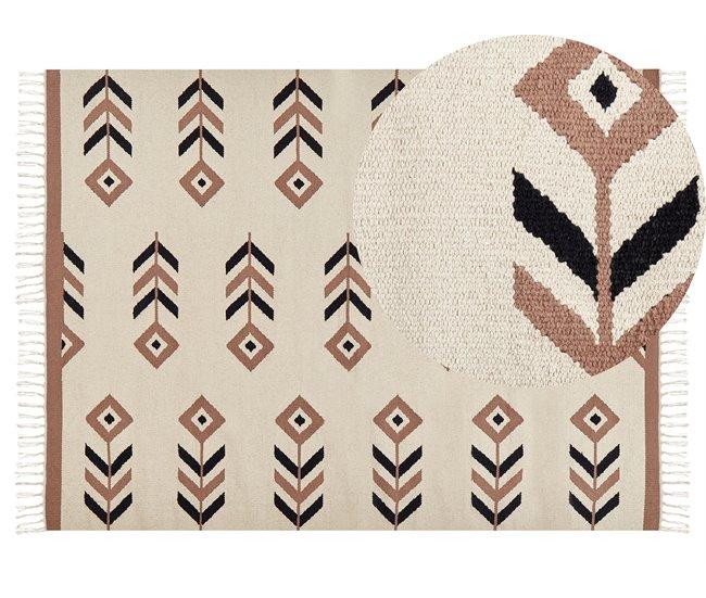 Conforama Alfombra kilim de algodón beige/negro 140 x 200 cm NIAVAN