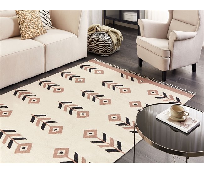 Conforama Alfombra Kilim De Algodón Beige/negro 160 X 230 Cm NIAVAN