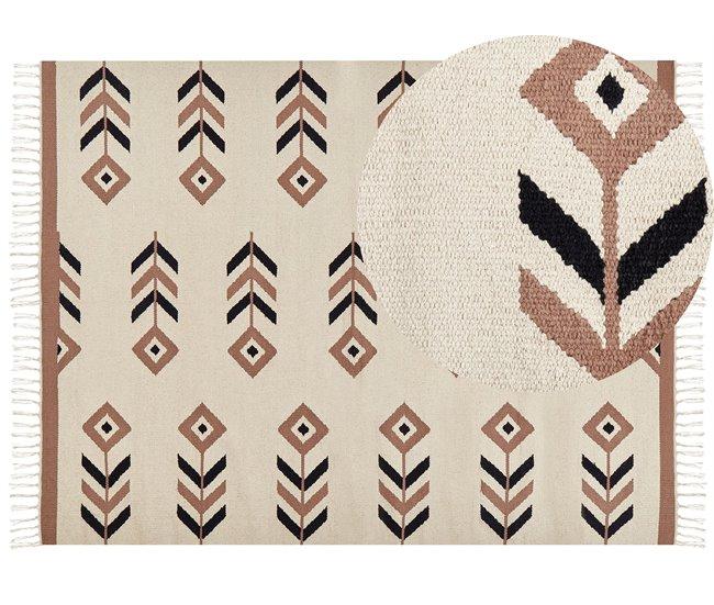 Conforama Alfombra kilim de algodón beige/negro 160 x 230 cm NIAVAN