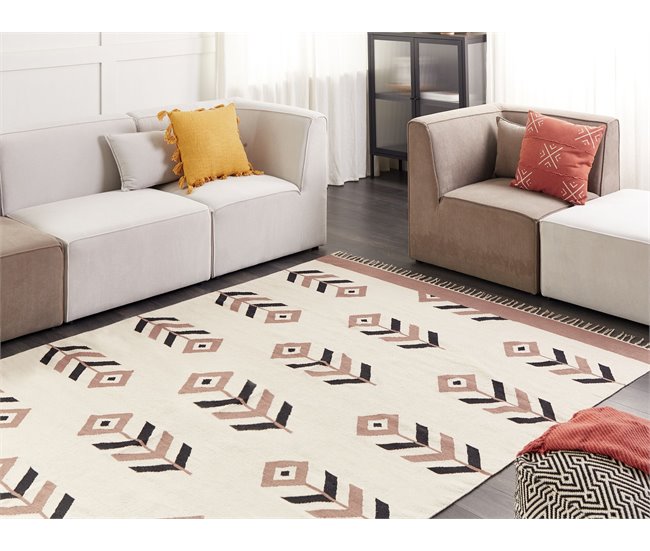 Conforama Alfombra Kilim De Algodón Beige/negro 200 X 300 Cm NIAVAN