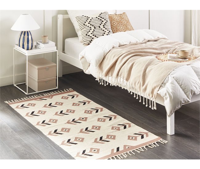 Conforama Alfombra Kilim De Algodón Beige/negro 80 X 150 Cm NIAVAN