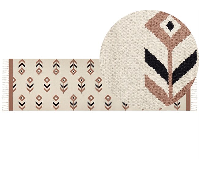 Conforama Alfombra kilim de algodón beige/negro 80 x 300 cm NIAVAN