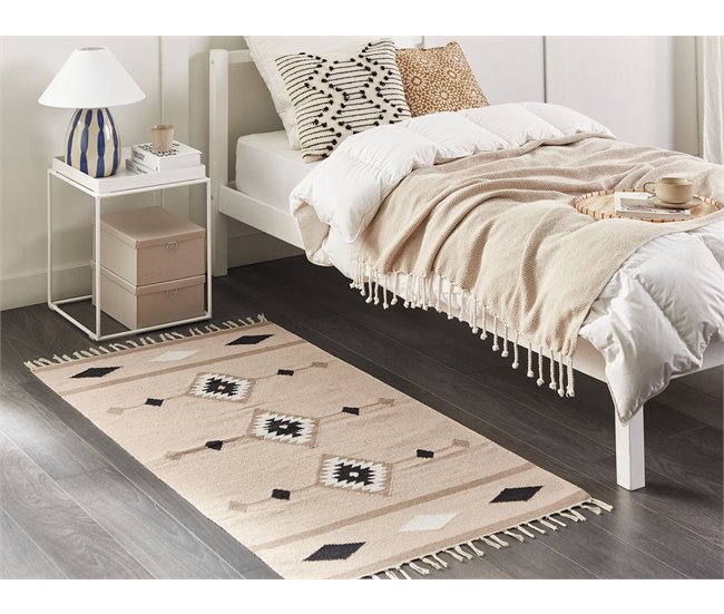 Conforama Alfombra Kilim De Algodón Beige/negro/blanco 80 X 150 Cm BERDIK