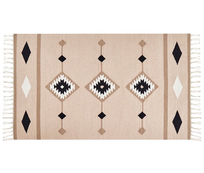 Conforama Alfombra Kilim De Algodón Beige/negro/blanco 80 X 150 Cm BERDIK